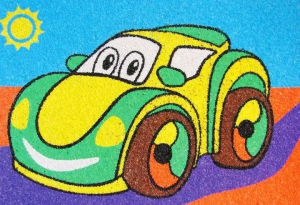 Trafaret med färgad sand
